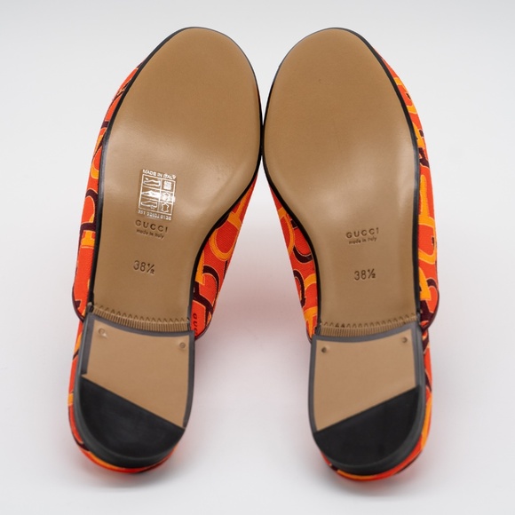 size 38.5G 8.5 US Gucci Princetown Horsebit Print Orange Mules Slip On - Picture 6 of 11